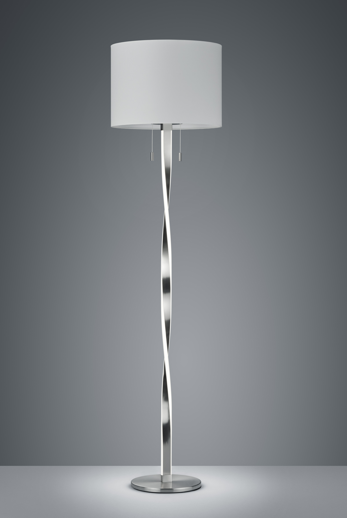 Lampadaire Design metale & tissu, Nickel Mat, SMD LED, 7W · 2x 600lm, 3000K, sans ampoule