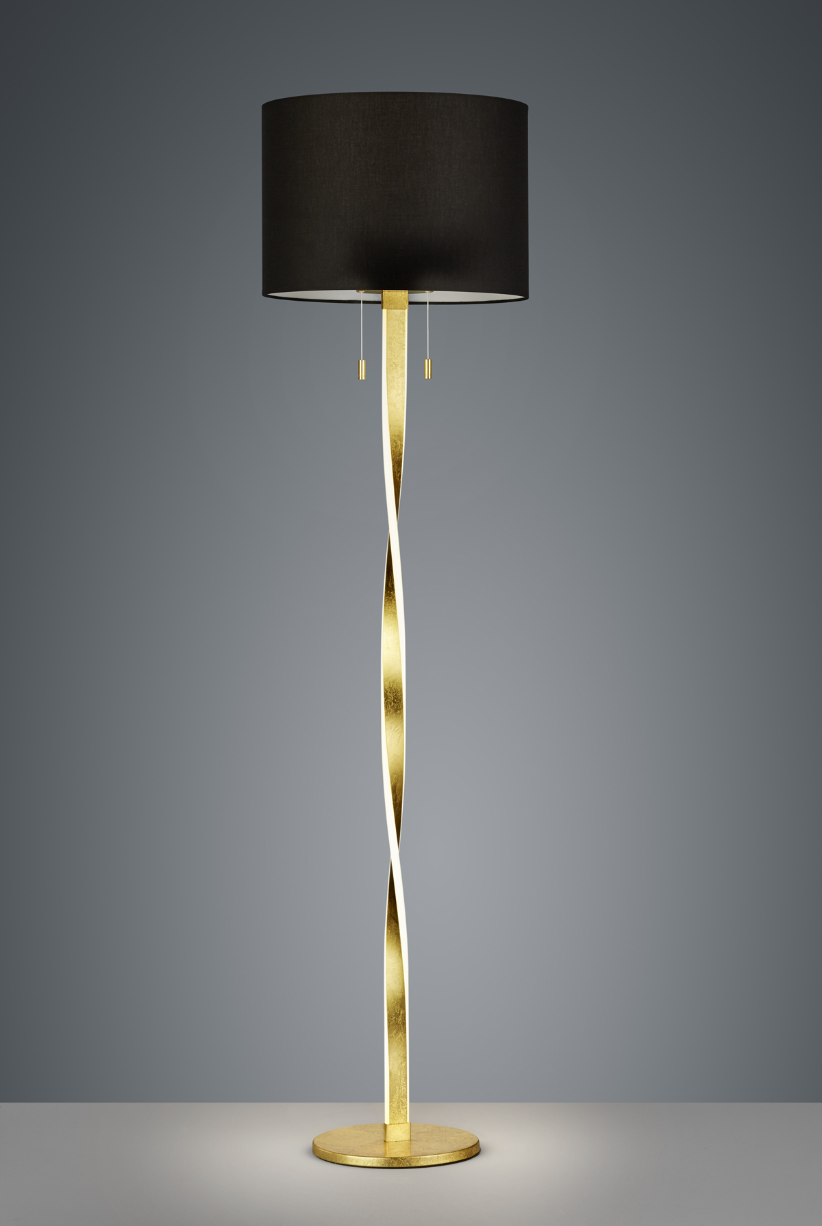 Lampadaire Design metale & tissu, Or, SMD LED, 7W · 2x 600lm, 3000K, sans ampoule