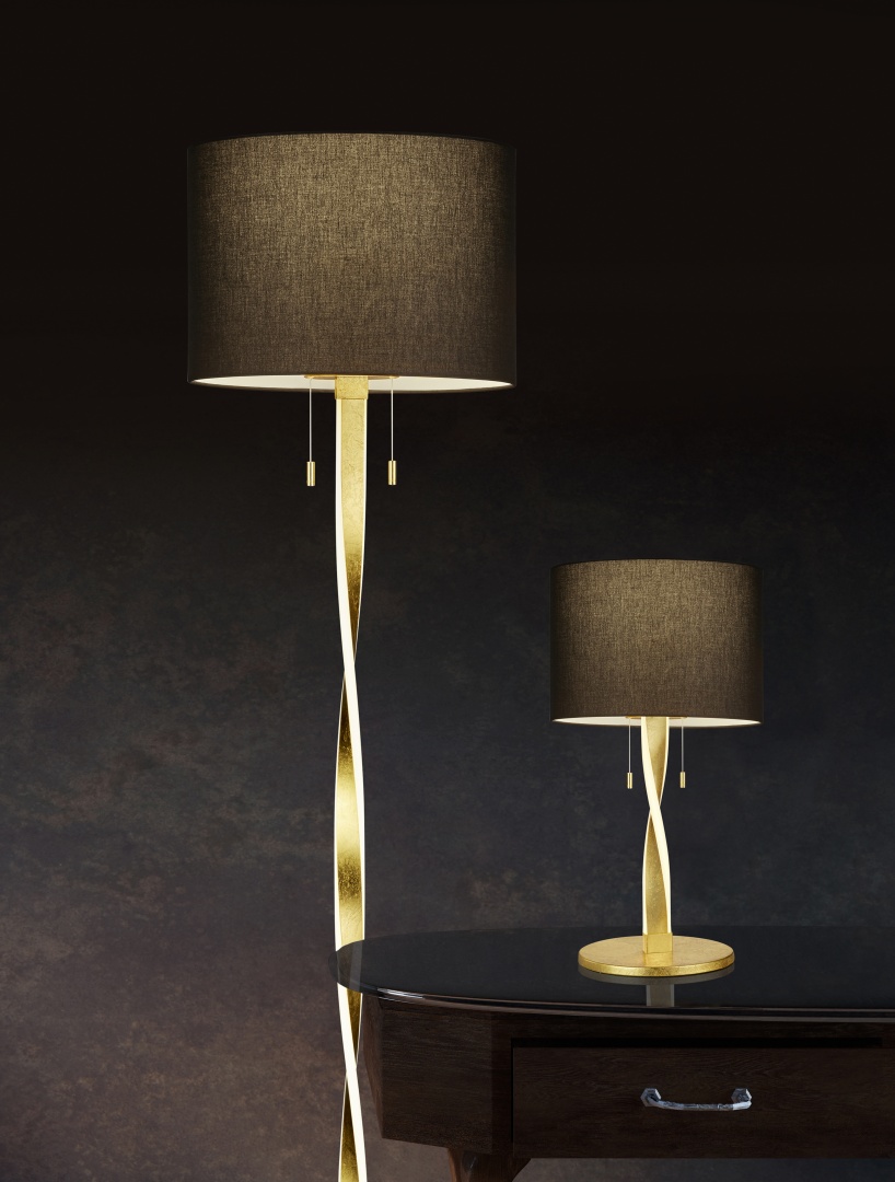 Lampe de table Design metale & tissu, Or, 2x SMD LED, 3W · 2x 300lm, 3000K sans ampoule