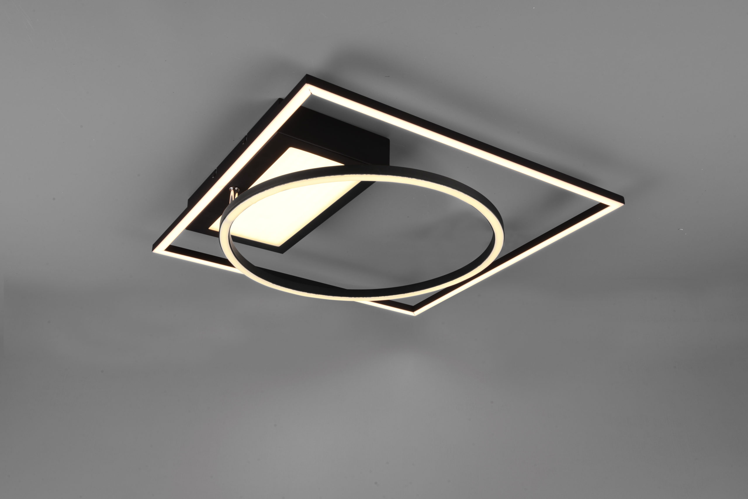 Plafonnier Design Carré et Rond, SMD LED, 33W · 4600lm, 2700 – 6500K – Noir Mat – Orientable